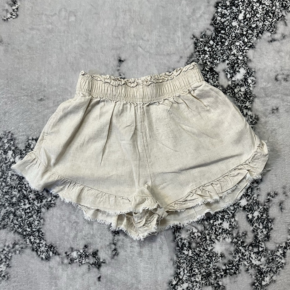Aerie Shorts Womens Size XS Beige Linen Blend Ruffle Hem Pull On